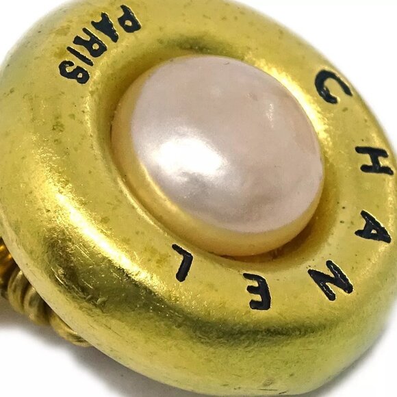 Chanel Cuffs Button Artificial Pearl Gold 94A Small Good 171625 - Picture 3 of 6